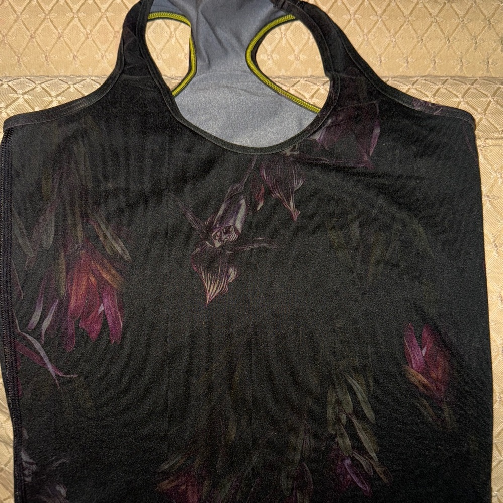 Lululemon Black and Purple Floral Racerback Tank Top EUC - Picture 2 of 7
